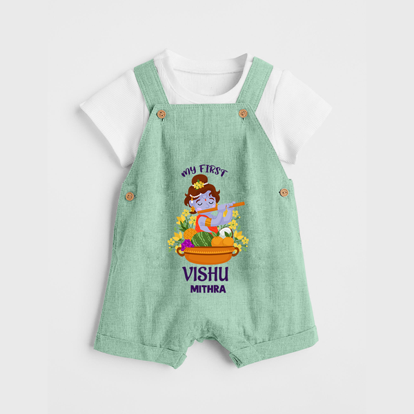My First Vishu Mithra Personalized Baby DUNGAREE – Krishna Vishu Theme Outfit - MINT GREEN - 0 - 5 Months Old (Chest 18")
