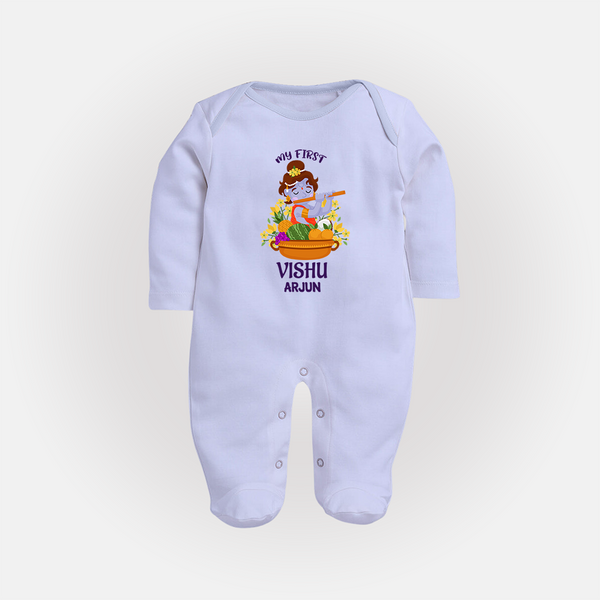 My First Vishu Mithra Personalized Baby FULL BODY SUIT – Krishna Vishu Theme Outfit - BABY BLUE - New Born (Chest 7.5")