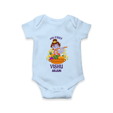 My First Vishu Mithra Personalized Baby Romper – Krishna Vishu Theme Outfit - BABY BLUE - New Born (Chest 14")