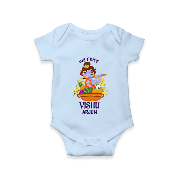 My First Vishu Mithra Personalized Baby Romper – Krishna Vishu Theme Outfit - BABY BLUE - New Born (Chest 14")