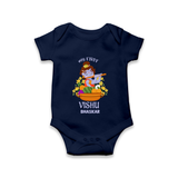 My First Vishu Mithra Personalized Baby Romper – Krishna Vishu Theme Outfit - NAVY BLUE - New Born (Chest 14")