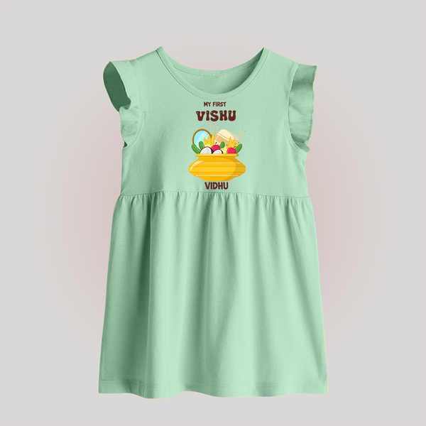 My First Vishu Pavithra Personalized Baby BABY FROCK – Traditional Vishu Pot Outfit - MINT GREEN - 0 - 3 Months Old (Chest 17")