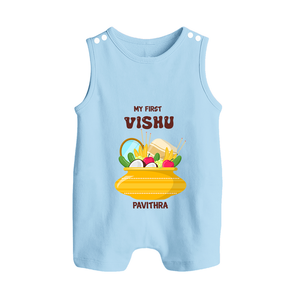 My First Vishu Pavithra Personalized Baby BUTTON ROMPER – Traditional Vishu Pot Outfit - BABY BLUE - New Born (Chest 18")