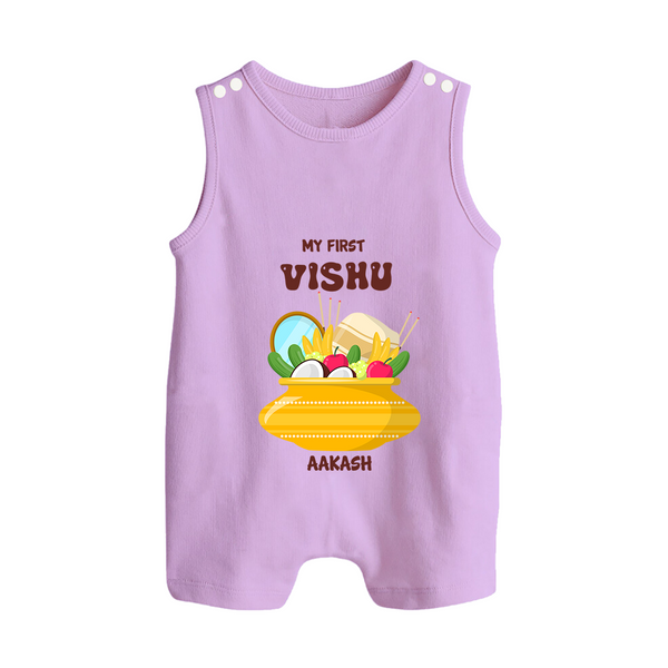 My First Vishu Pavithra Personalized Baby BUTTON ROMPER – Traditional Vishu Pot Outfit - LILAC - New Born (Chest 18")