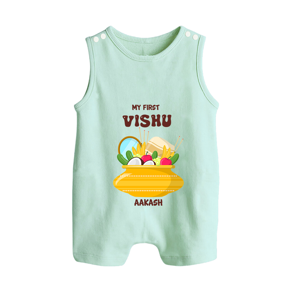 My First Vishu Pavithra Personalized Baby BUTTON ROMPER – Traditional Vishu Pot Outfit - MINT GREEN - New Born (Chest 18")