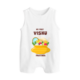 My First Vishu Pavithra Personalized Baby BUTTON ROMPER – Traditional Vishu Pot Outfit - WHITE - New Born (Chest 18")