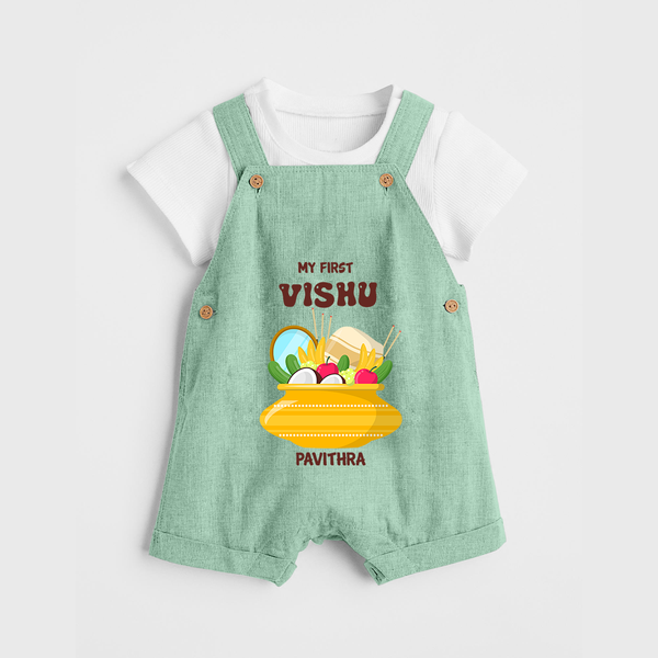 My First Vishu Pavithra Personalized Baby DUNGAREE – Traditional Vishu Pot Outfit - MINT GREEN - 0 - 5 Months Old (Chest 18")