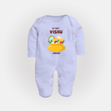 My First Vishu Pavithra Personalized Baby FULL BODY SUIT – Traditional Vishu Pot Outfit - BABY BLUE - New Born (Chest 7.5")