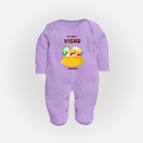 My First Vishu Pavithra Personalized Baby FULL BODY SUIT – Traditional Vishu Pot Outfit - LILAC - New Born (Chest 7.5")
