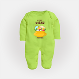 My First Vishu Pavithra Personalized Baby FULL BODY SUIT – Traditional Vishu Pot Outfit - LIME GREEN - New Born (Chest 7.5")