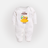 My First Vishu Pavithra Personalized Baby FULL BODY SUIT – Traditional Vishu Pot Outfit - WHITE - New Born (Chest 7.5")