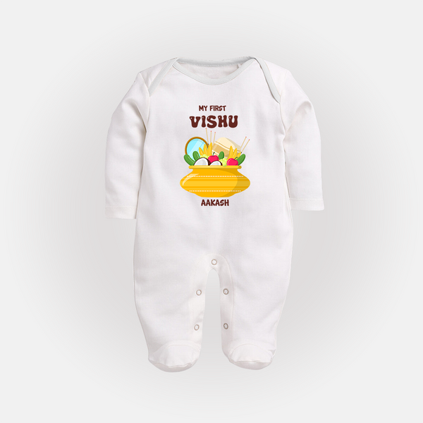 My First Vishu Pavithra Personalized Baby FULL BODY SUIT – Traditional Vishu Pot Outfit - WHITE - New Born (Chest 7.5")