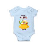 My First Vishu Pavithra Personalized Baby Romper – Traditional Vishu Pot Outfit - BABY BLUE - New Born (Chest 14")