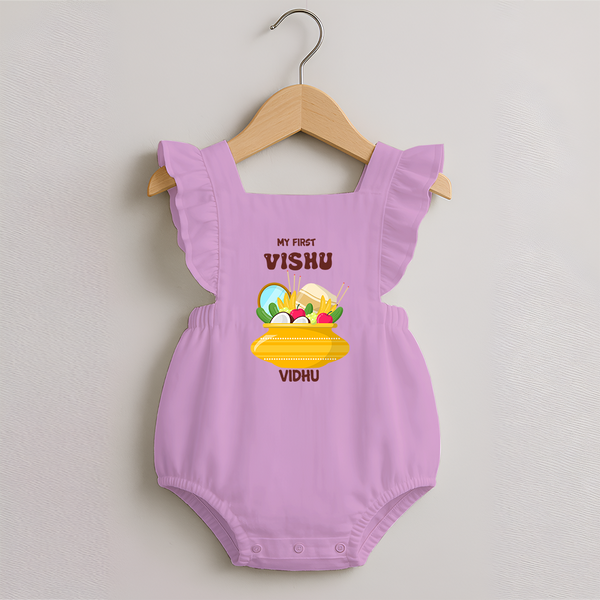 My First Vishu Pavithra Personalized Baby ROMPER FROCK – Traditional Vishu Pot Outfit - BABY PINK - 0 - 3 Months Old (Chest 19")