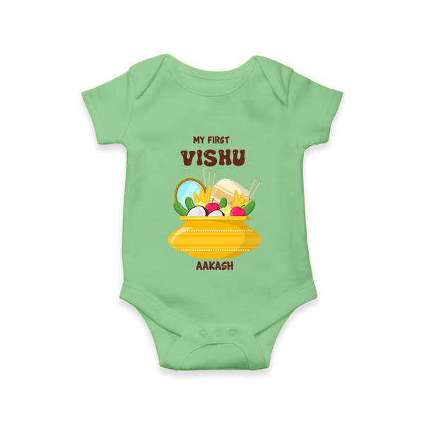 My First Vishu Pavithra Personalized Baby Romper – Traditional Vishu Pot Outfit - GREEN - New Born (Chest 14")