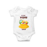 My First Vishu Pavithra Personalized Baby Romper – Traditional Vishu Pot Outfit - WHITE - New Born (Chest 14")