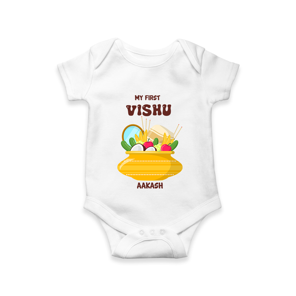 My First Vishu Pavithra Personalized Baby Romper – Traditional Vishu Pot Outfit - WHITE - New Born (Chest 14")