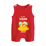 My First Vishu Pavithra Personalized Baby BUTTON ROMPER – Traditional Vishu Pot Outfit - RED - New Born (Chest 18")