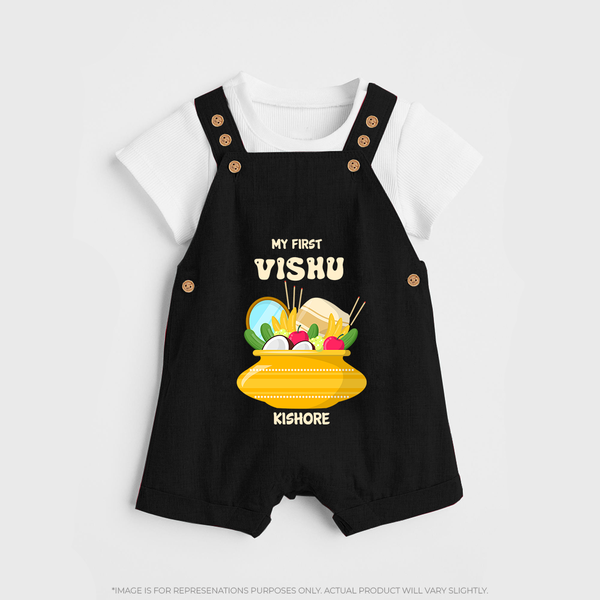 My First Vishu Pavithra Personalized Baby DUNGAREE – Traditional Vishu Pot Outfit - BLACK - 0 - 5 Months Old (Chest 18")