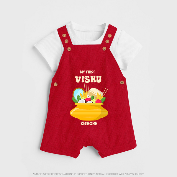 My First Vishu Pavithra Personalized Baby DUNGAREE – Traditional Vishu Pot Outfit - RED - 0 - 5 Months Old (Chest 18")