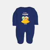 My First Vishu Pavithra Personalized Baby FULL BODY SUIT – Traditional Vishu Pot Outfit - NAVY BLUE - New Born (Chest 7.5")