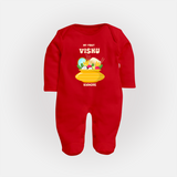 My First Vishu Pavithra Personalized Baby FULL BODY SUIT – Traditional Vishu Pot Outfit - RED - New Born (Chest 7.5")