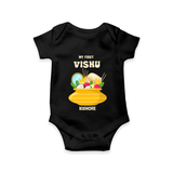 My First Vishu Pavithra Personalized Baby Romper – Traditional Vishu Pot Outfit - BLACK - New Born (Chest 14")
