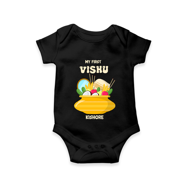 My First Vishu Pavithra Personalized Baby Romper – Traditional Vishu Pot Outfit - BLACK - New Born (Chest 14")