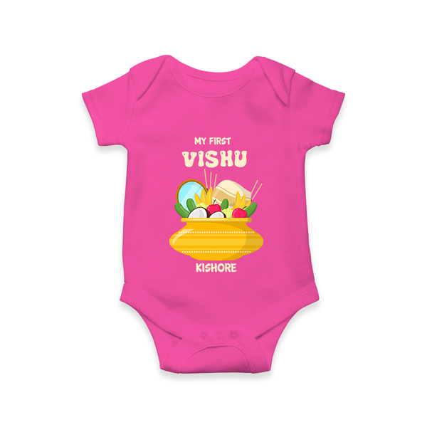 My First Vishu Pavithra Personalized Baby Romper – Traditional Vishu Pot Outfit - HOT PINK - New Born (Chest 14")