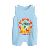 My First Vishu Saranya Personalized Baby BUTTON ROMPER – Festive Vishu Mandala Outfit - BABY BLUE - New Born (Chest 18")