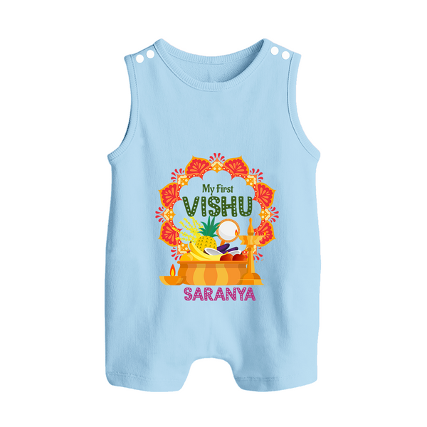 My First Vishu Saranya Personalized Baby BUTTON ROMPER – Festive Vishu Mandala Outfit - BABY BLUE - New Born (Chest 18")