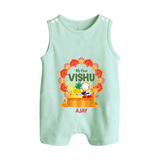 My First Vishu Saranya Personalized Baby BUTTON ROMPER – Festive Vishu Mandala Outfit - MINT GREEN - New Born (Chest 18")