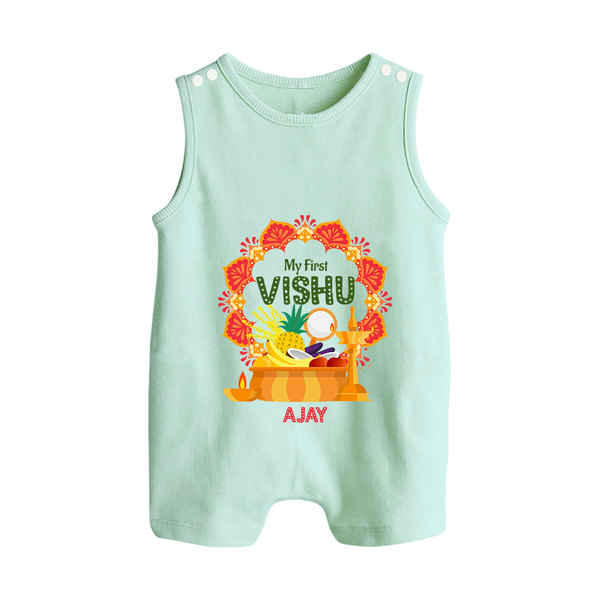 My First Vishu Saranya Personalized Baby BUTTON ROMPER – Festive Vishu Mandala Outfit - MINT GREEN - New Born (Chest 18")