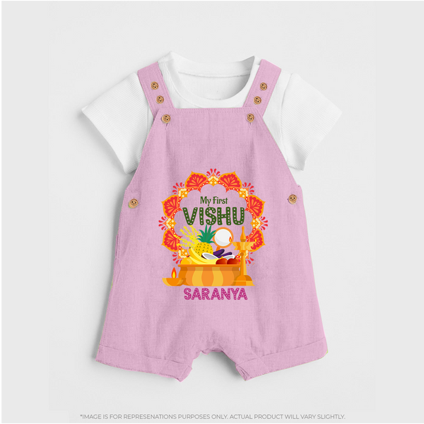 My First Vishu Saranya Personalized Baby DUNGAREE – Festive Vishu Mandala Outfit - BABY PINK - 0 - 5 Months Old (Chest 18")
