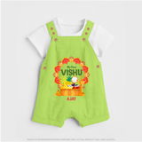 My First Vishu Saranya Personalized Baby DUNGAREE – Festive Vishu Mandala Outfit - GREEN - 0 - 5 Months Old (Chest 18")