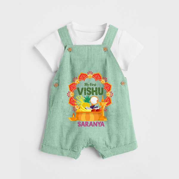 My First Vishu Saranya Personalized Baby DUNGAREE – Festive Vishu Mandala Outfit - MINT GREEN - 0 - 5 Months Old (Chest 18")