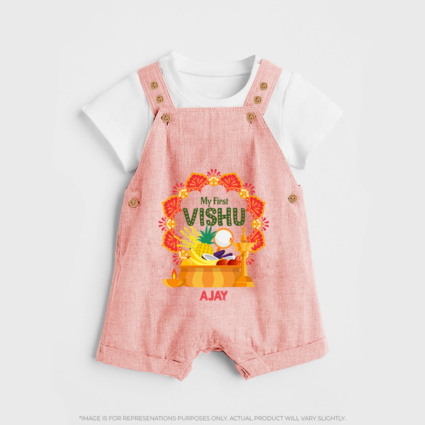 My First Vishu Saranya Personalized Baby DUNGAREE – Festive Vishu Mandala Outfit - PEACH - 0 - 5 Months Old (Chest 18")