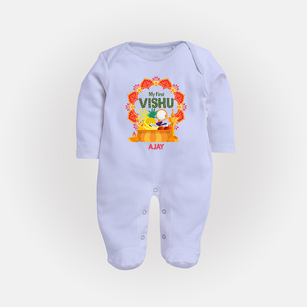 My First Vishu Saranya Personalized Baby FULL BODY SUIT – Festive Vishu Mandala Outfit - BABY BLUE - New Born (Chest 7.5")