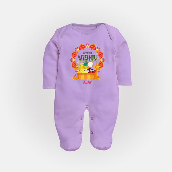 My First Vishu Saranya Personalized Baby FULL BODY SUIT – Festive Vishu Mandala Outfit - LILAC - New Born (Chest 7.5")
