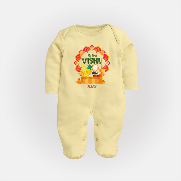 My First Vishu Saranya Personalized Baby FULL BODY SUIT – Festive Vishu Mandala Outfit - PASTEL YELLOW - New Born (Chest 7.5")