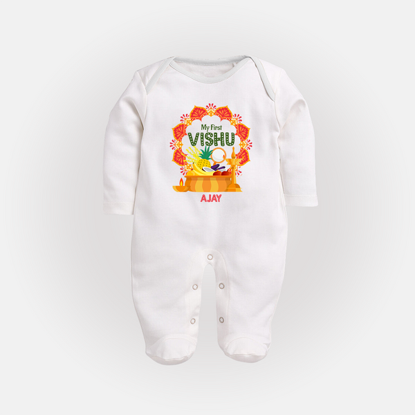 My First Vishu Saranya Personalized Baby FULL BODY SUIT – Festive Vishu Mandala Outfit - WHITE - New Born (Chest 7.5")