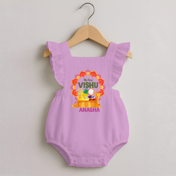 My First Vishu Saranya Personalized Baby ROMPER FROCK – Festive Vishu Mandala Outfit - BABY PINK - 0 - 3 Months Old (Chest 19")