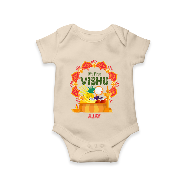 My First Vishu Saranya Personalized Baby Romper – Festive Vishu Mandala Outfit - IVORY - New Born (Chest 14")