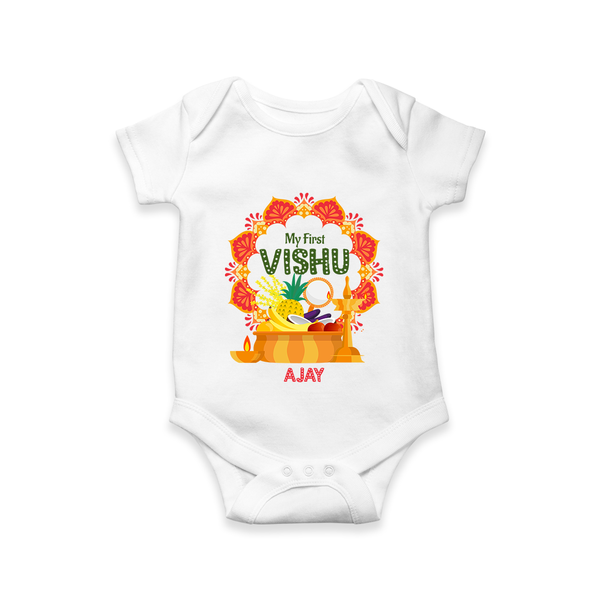 My First Vishu Saranya Personalized Baby Romper – Festive Vishu Mandala Outfit - WHITE - New Born (Chest 14")