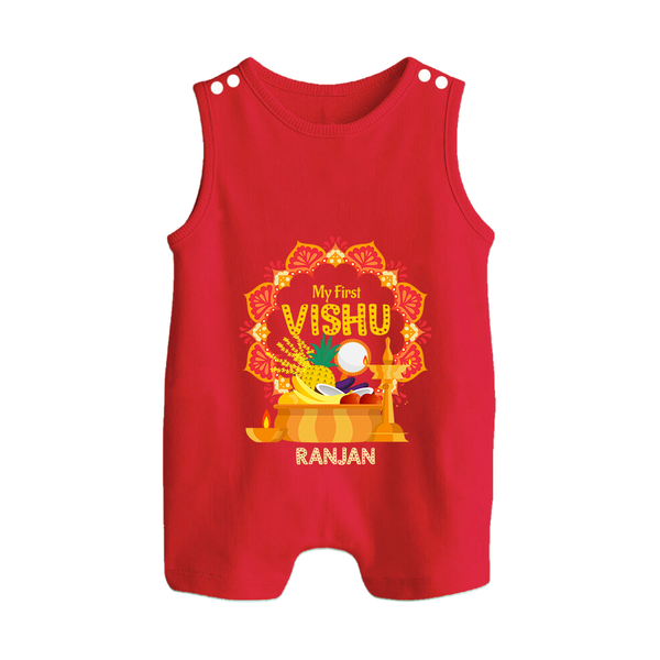 My First Vishu Saranya Personalized Baby BUTTON ROMPER – Festive Vishu Mandala Outfit - RED - New Born (Chest 18")