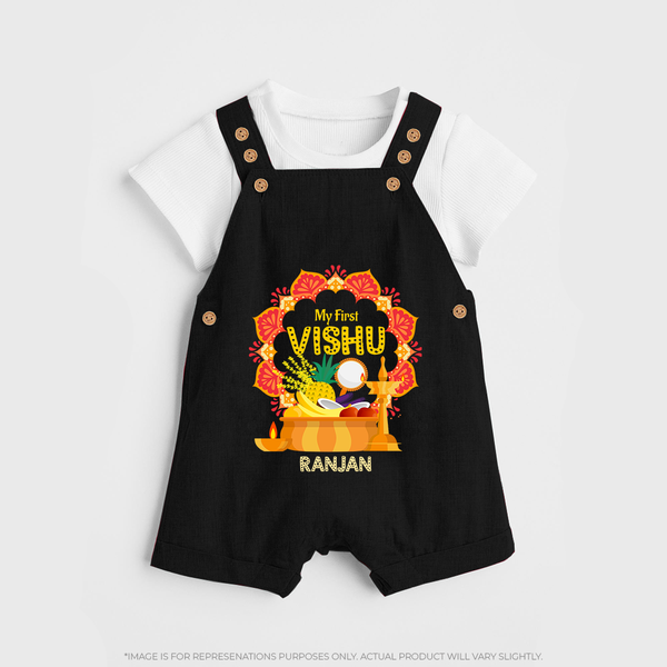 My First Vishu Saranya Personalized Baby DUNGAREE – Festive Vishu Mandala Outfit - BLACK - 0 - 5 Months Old (Chest 18")