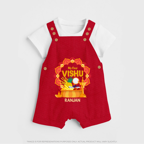 My First Vishu Saranya Personalized Baby DUNGAREE – Festive Vishu Mandala Outfit - RED - 0 - 5 Months Old (Chest 18")