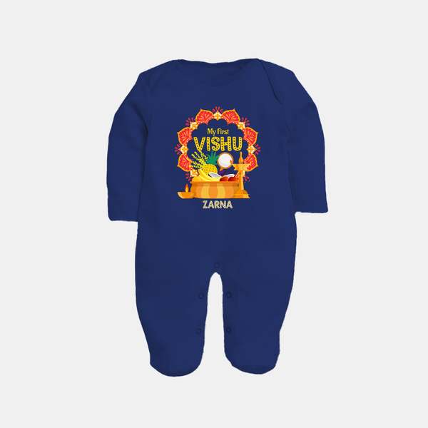 My First Vishu Saranya Personalized Baby FULL BODY SUIT – Festive Vishu Mandala Outfit - NAVY BLUE - New Born (Chest 7.5")
