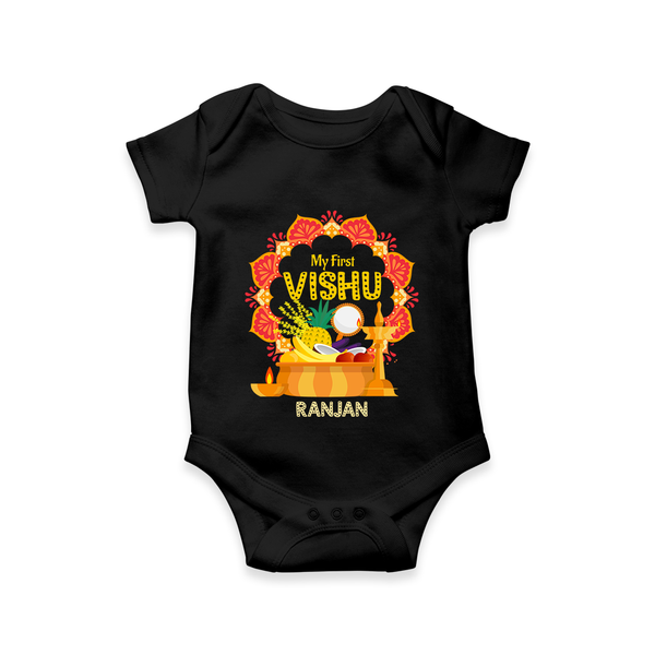 My First Vishu Saranya Personalized Baby Romper – Festive Vishu Mandala Outfit - BLACK - New Born (Chest 14")