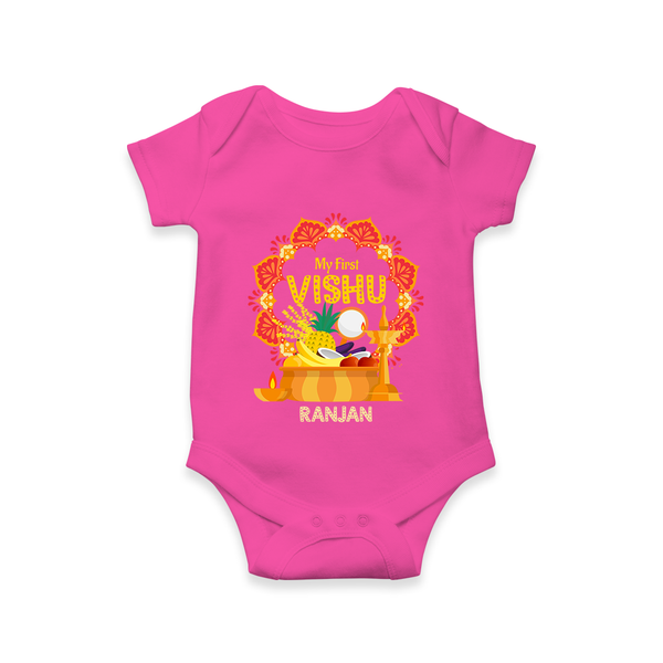 My First Vishu Saranya Personalized Baby Romper – Festive Vishu Mandala Outfit - HOT PINK - New Born (Chest 14")